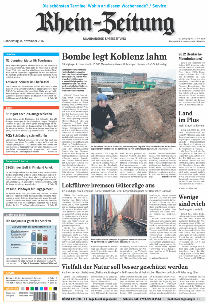 Rhein-Zeitung Kreis Ahrweiler vom Donnerstag, 08.11.2007