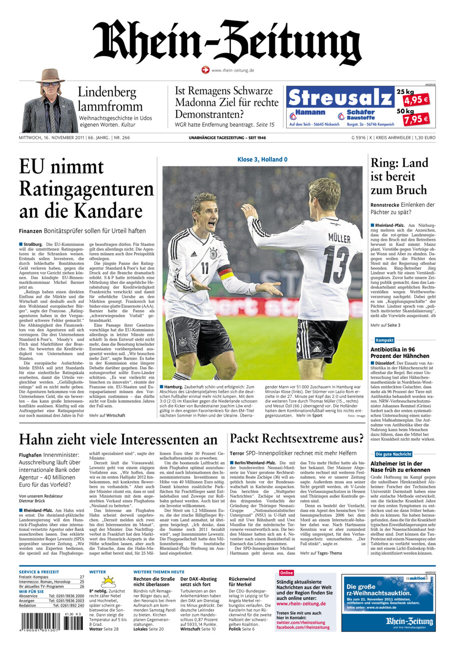 Rhein-Zeitung Kreis Ahrweiler vom Mittwoch, 16.11.2011
