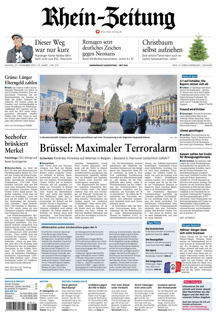 Rhein-Zeitung Kreis Ahrweiler vom Montag, 23.11.2015