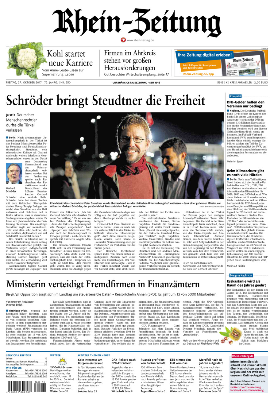 Rhein-Zeitung Kreis Ahrweiler vom Freitag, 27.10.2017