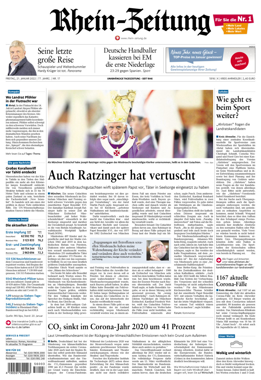 Rhein-Zeitung Kreis Ahrweiler vom Freitag, 21.01.2022