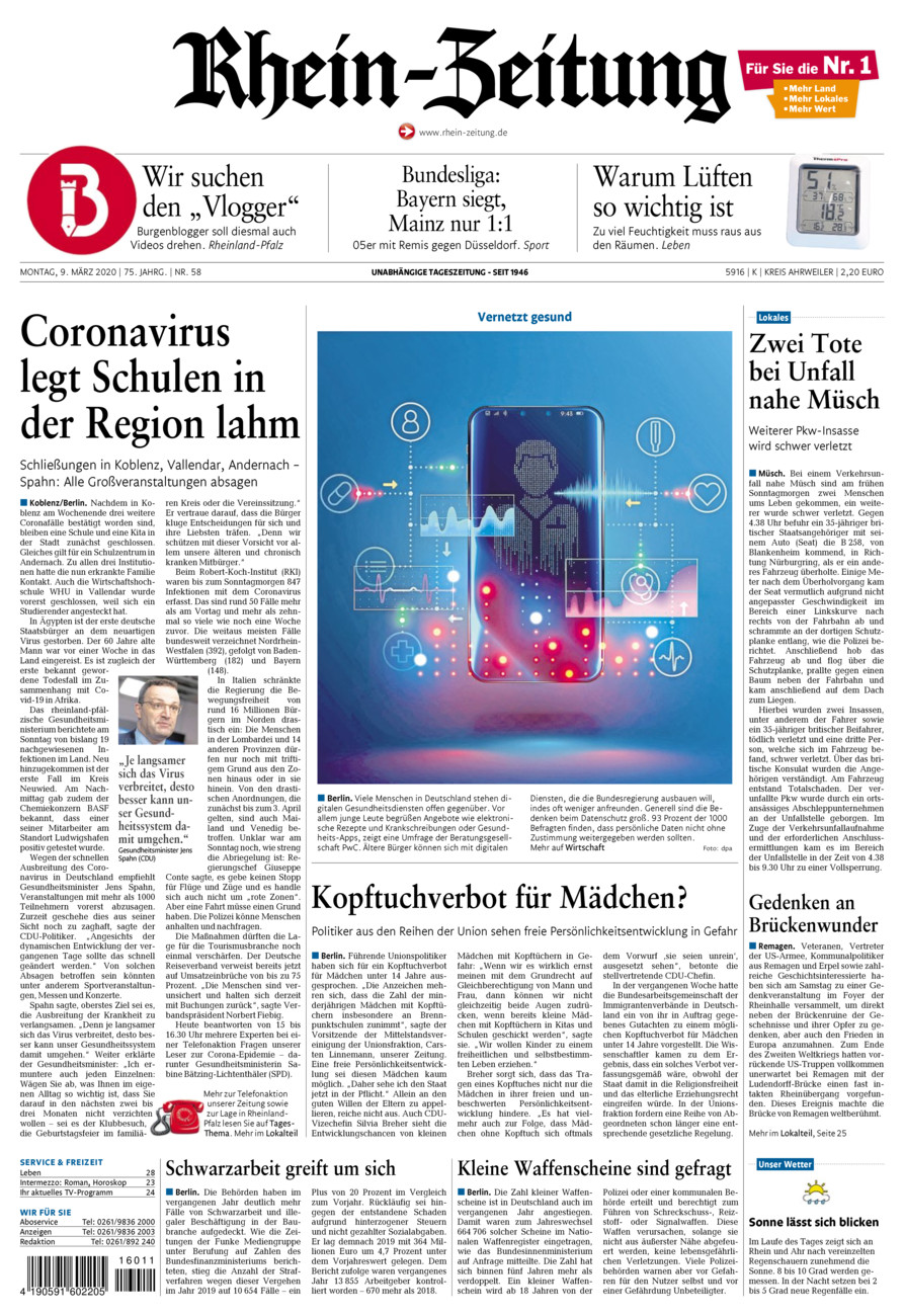 Rhein-Zeitung Kreis Ahrweiler vom Montag, 09.03.2020