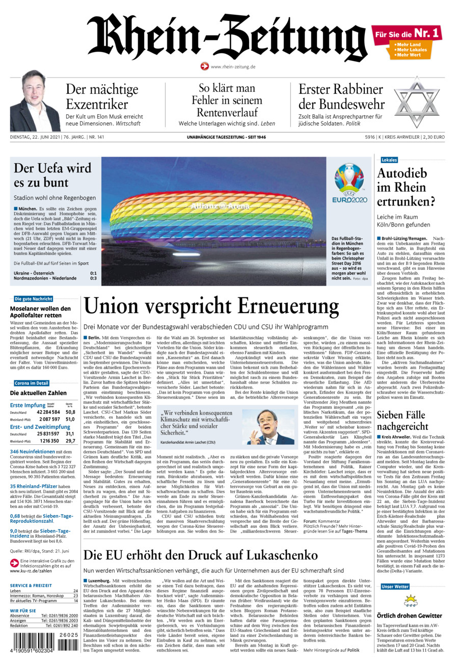 Rhein-Zeitung Kreis Ahrweiler vom Dienstag, 22.06.2021