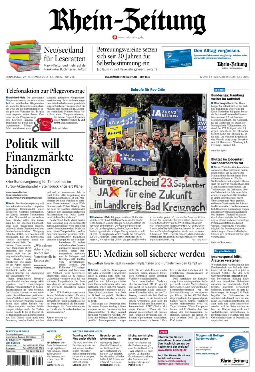 Rhein-Zeitung Kreis Ahrweiler vom Donnerstag, 27.09.2012