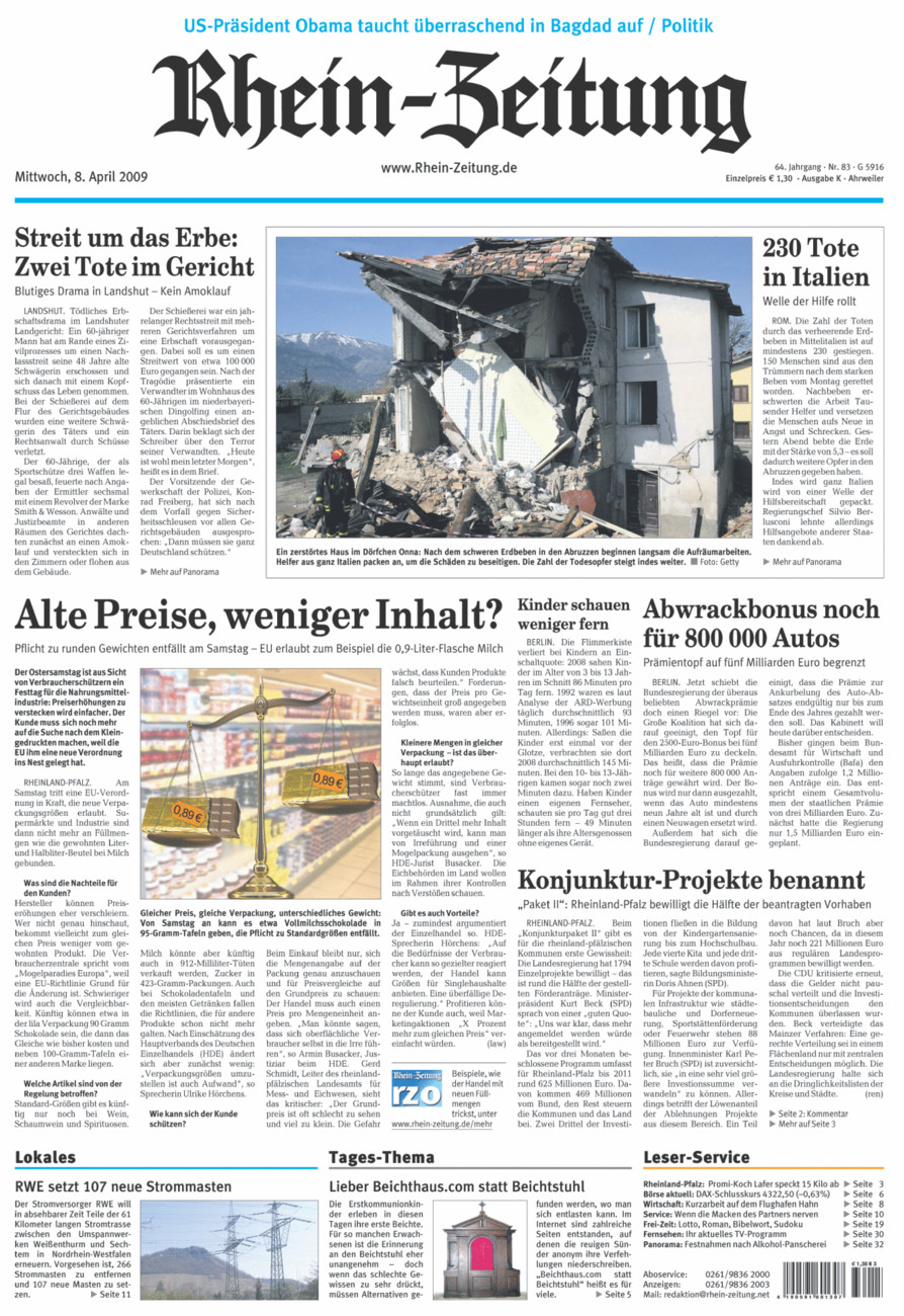 Rhein-Zeitung Kreis Ahrweiler vom Mittwoch, 08.04.2009