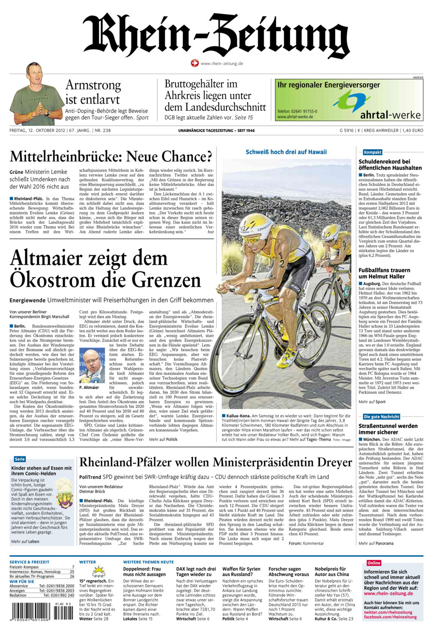 Rhein-Zeitung Kreis Ahrweiler vom Freitag, 12.10.2012