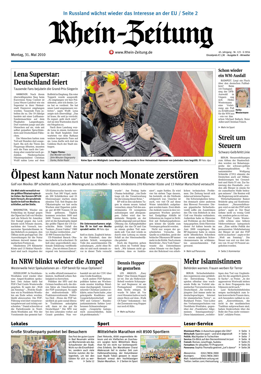 Rhein-Zeitung Kreis Ahrweiler vom Montag, 31.05.2010