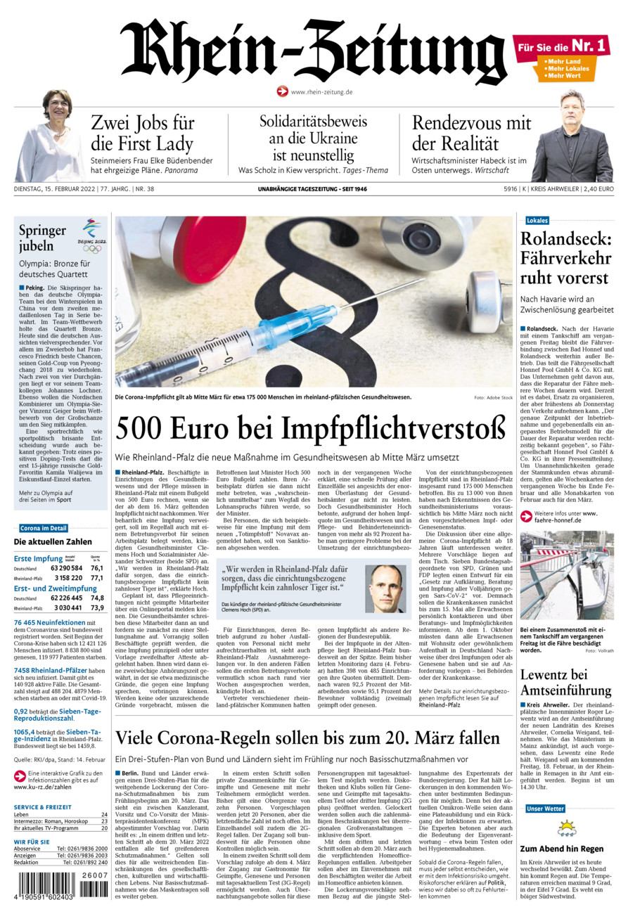 Rhein-Zeitung Kreis Ahrweiler vom Dienstag, 15.02.2022