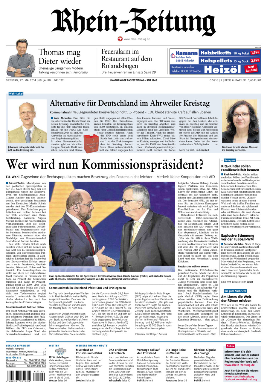 Rhein-Zeitung Kreis Ahrweiler vom Dienstag, 27.05.2014