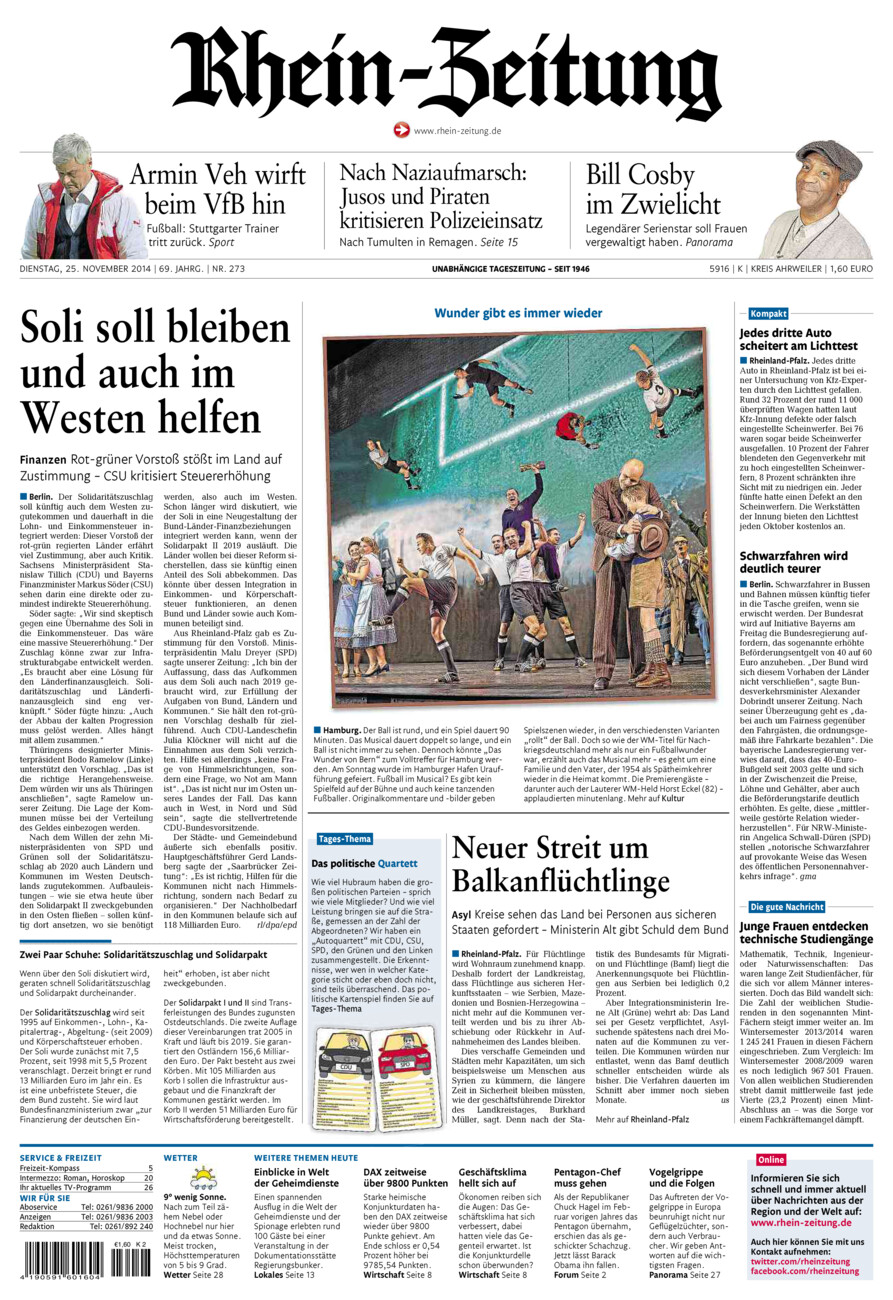 Rhein-Zeitung Kreis Ahrweiler vom Dienstag, 25.11.2014