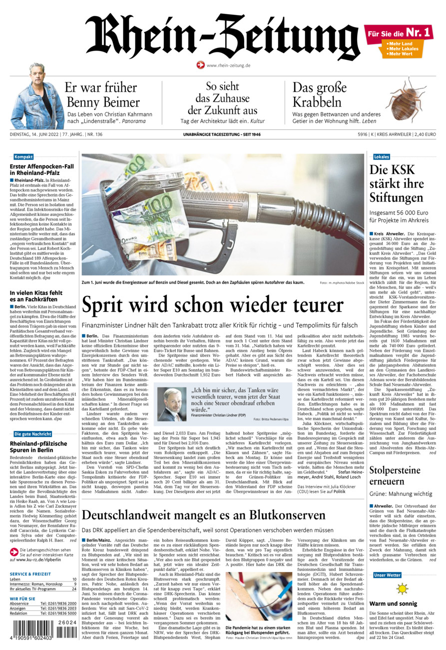 Rhein-Zeitung Kreis Ahrweiler vom Dienstag, 14.06.2022