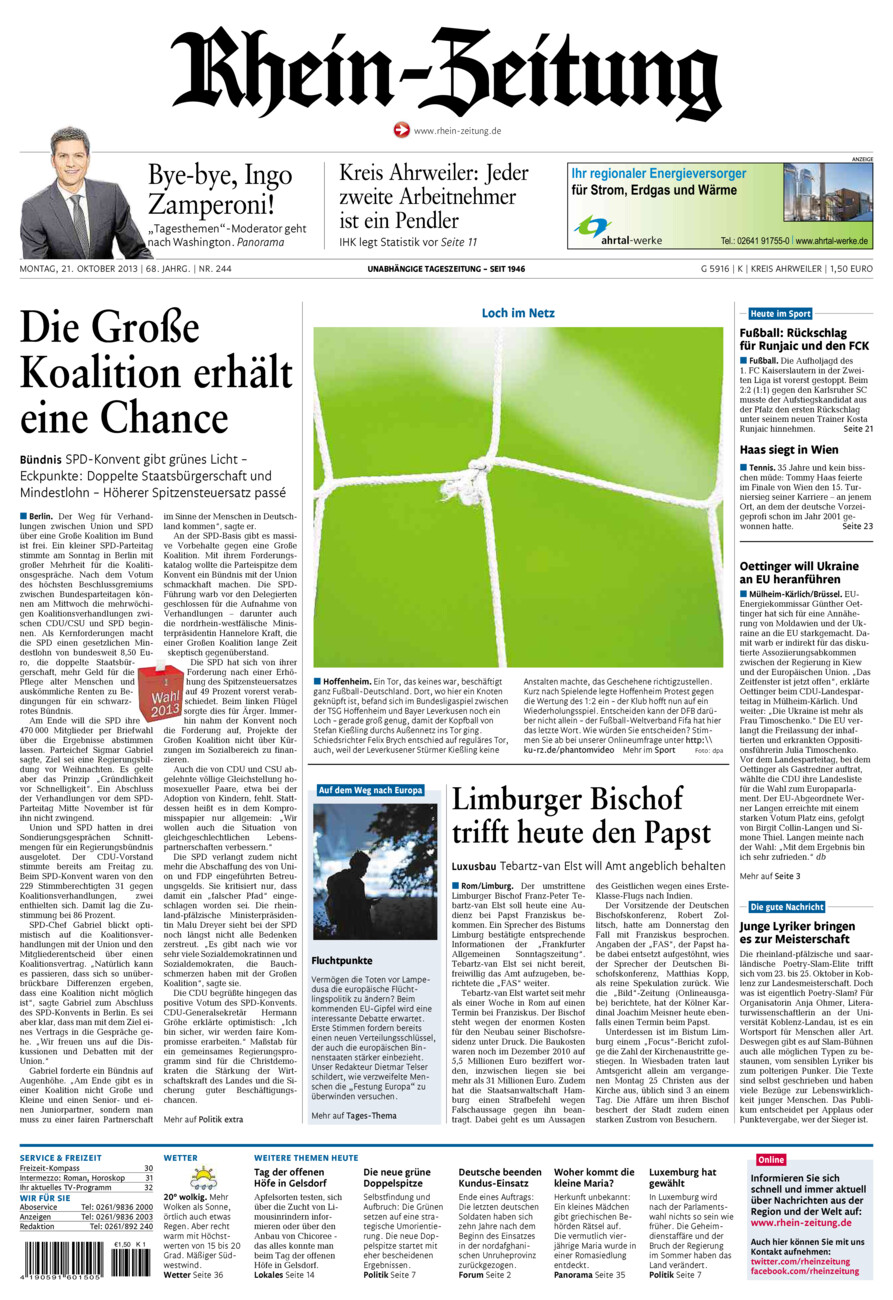 Rhein-Zeitung Kreis Ahrweiler vom Montag, 21.10.2013