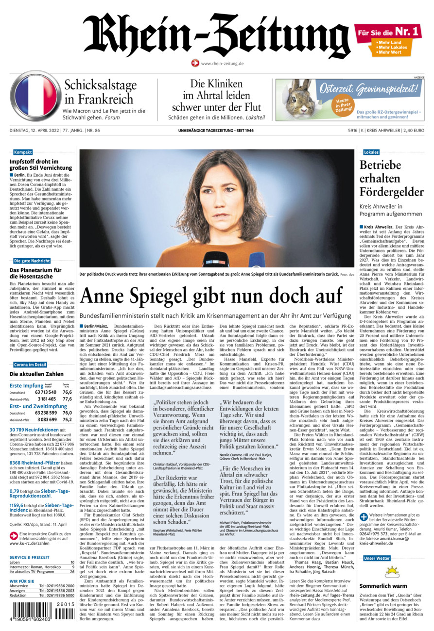 Rhein-Zeitung Kreis Ahrweiler vom Dienstag, 12.04.2022