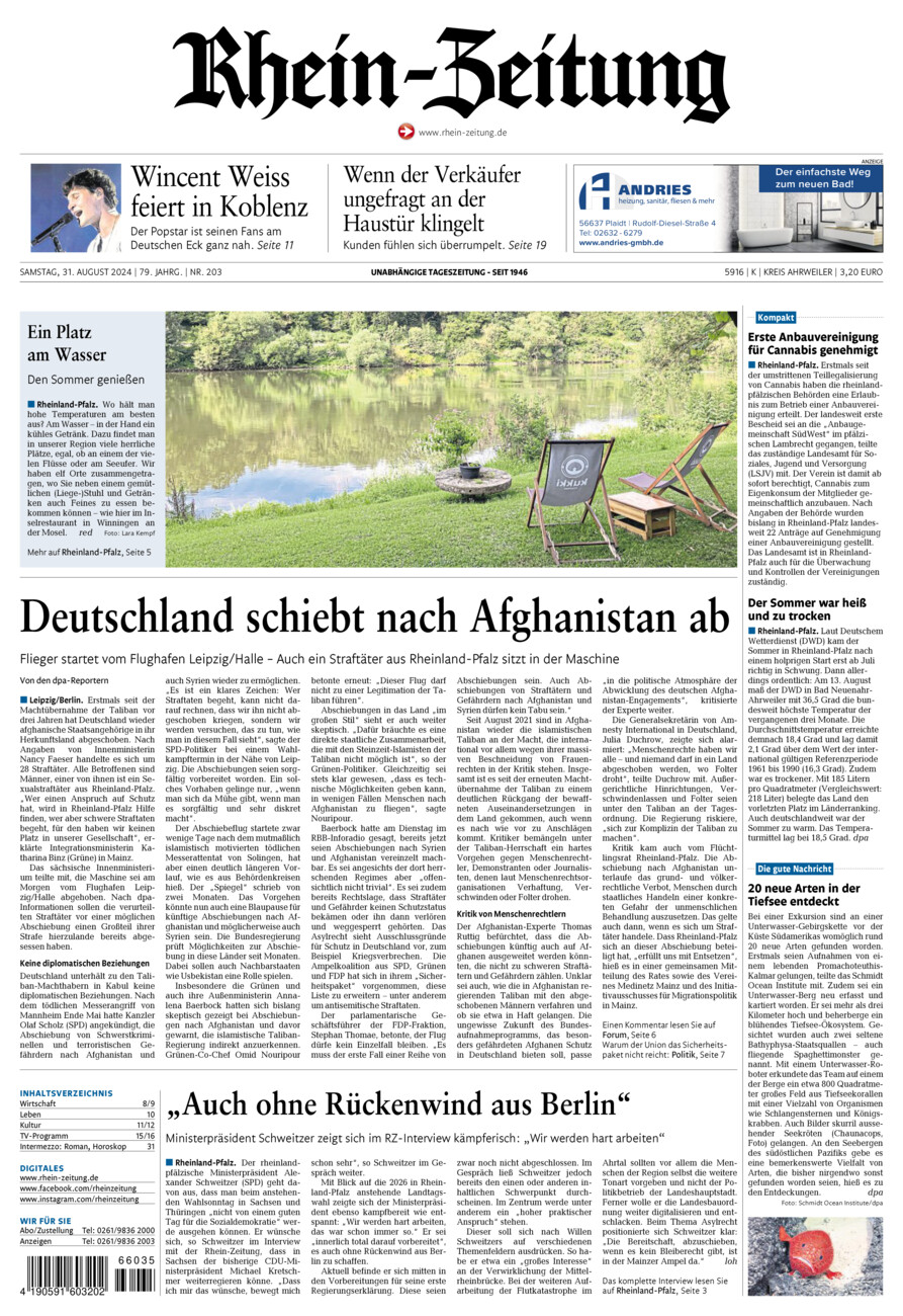 Rhein-Zeitung Kreis Ahrweiler vom Samstag, 31.08.2024