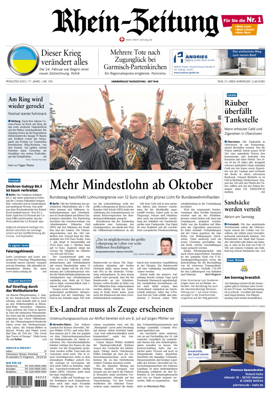 Rhein-Zeitung Kreis Ahrweiler vom Samstag, 04.06.2022