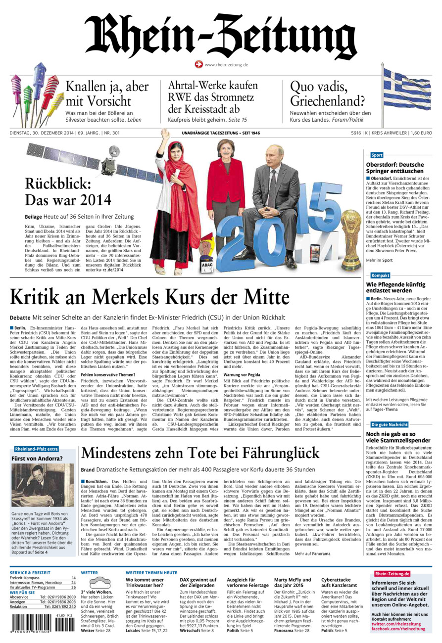 Rhein-Zeitung Kreis Ahrweiler vom Dienstag, 30.12.2014