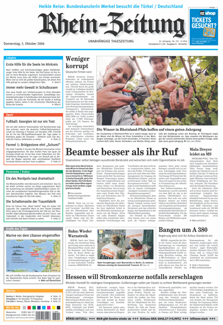 Rhein-Zeitung Kreis Ahrweiler vom Donnerstag, 05.10.2006
