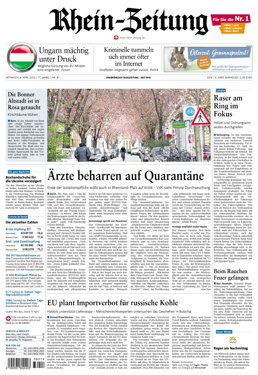 Rhein-Zeitung Kreis Ahrweiler vom Mittwoch, 06.04.2022