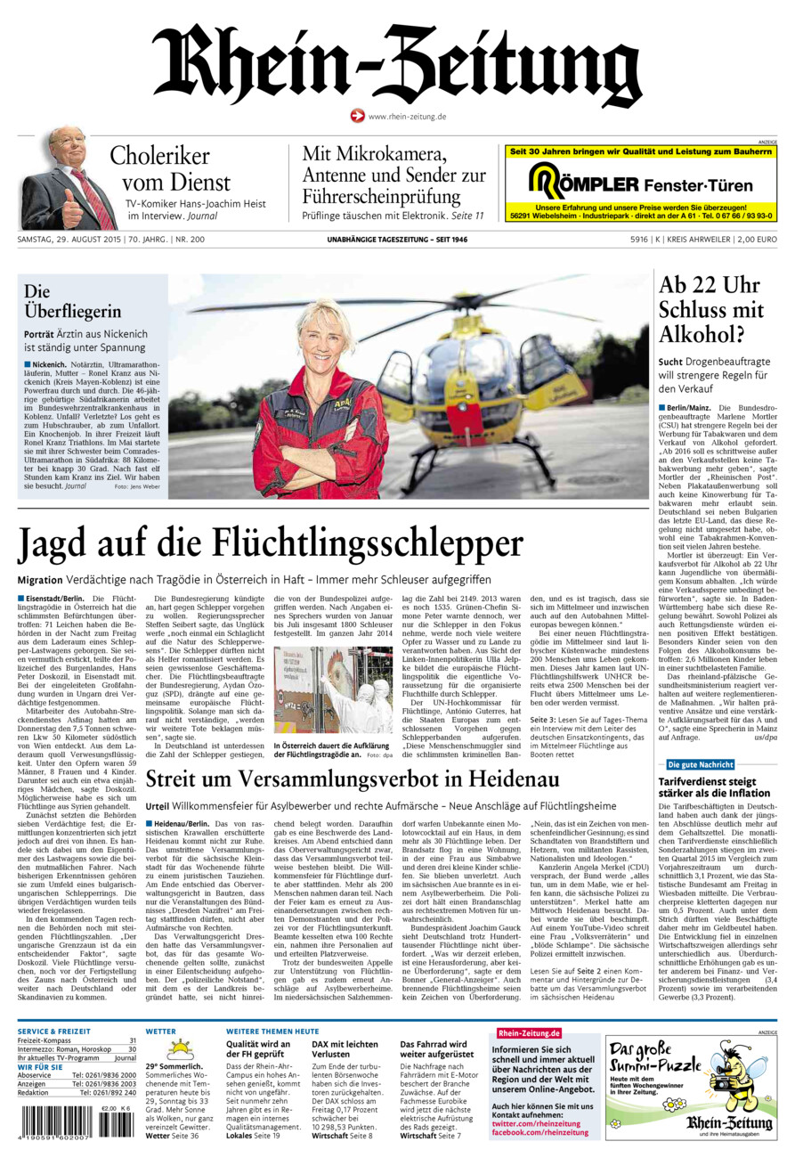 Rhein-Zeitung Kreis Ahrweiler vom Samstag, 29.08.2015
