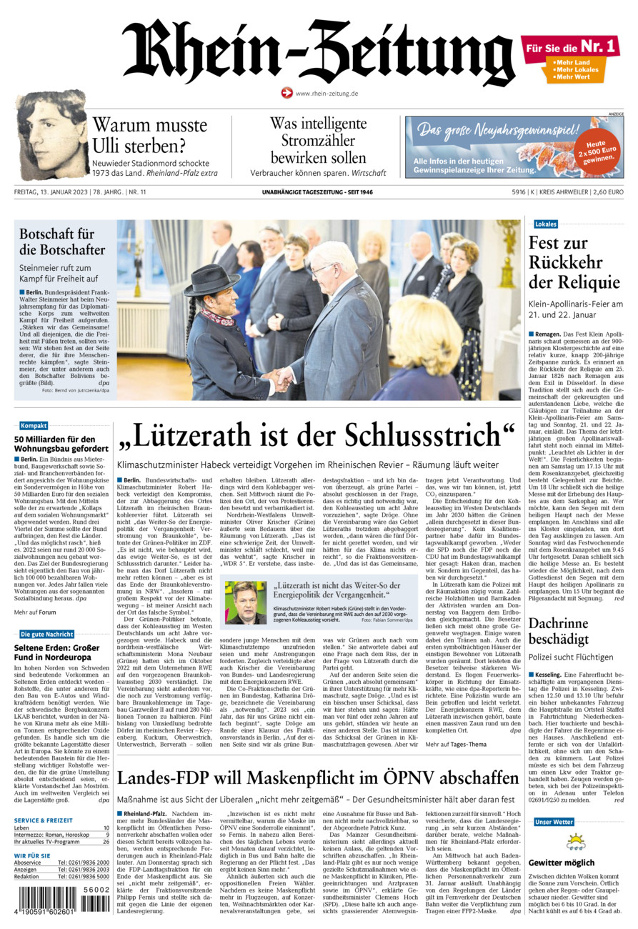 Rhein-Zeitung Kreis Ahrweiler vom Freitag, 13.01.2023