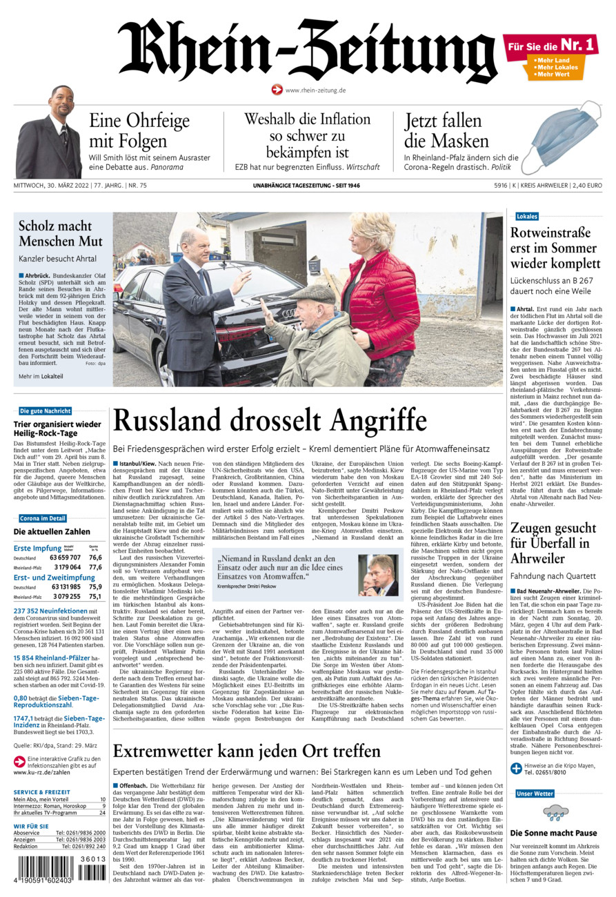 Rhein-Zeitung Kreis Ahrweiler vom Mittwoch, 30.03.2022