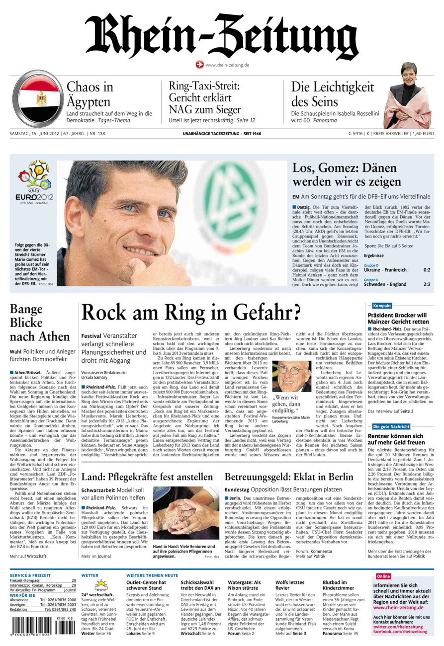 Rhein-Zeitung Kreis Ahrweiler vom Samstag, 16.06.2012
