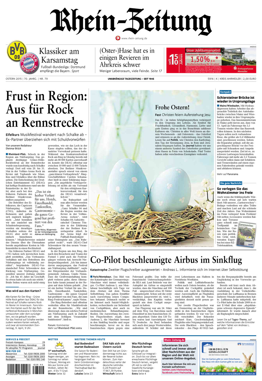 Rhein-Zeitung Kreis Ahrweiler vom Samstag, 04.04.2015