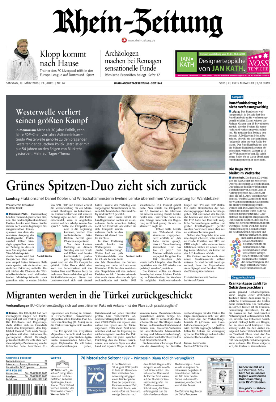 Rhein-Zeitung Kreis Ahrweiler vom Samstag, 19.03.2016
