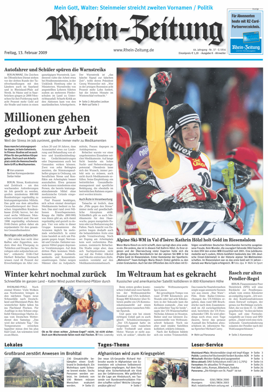 Rhein-Zeitung Kreis Ahrweiler vom Freitag, 13.02.2009