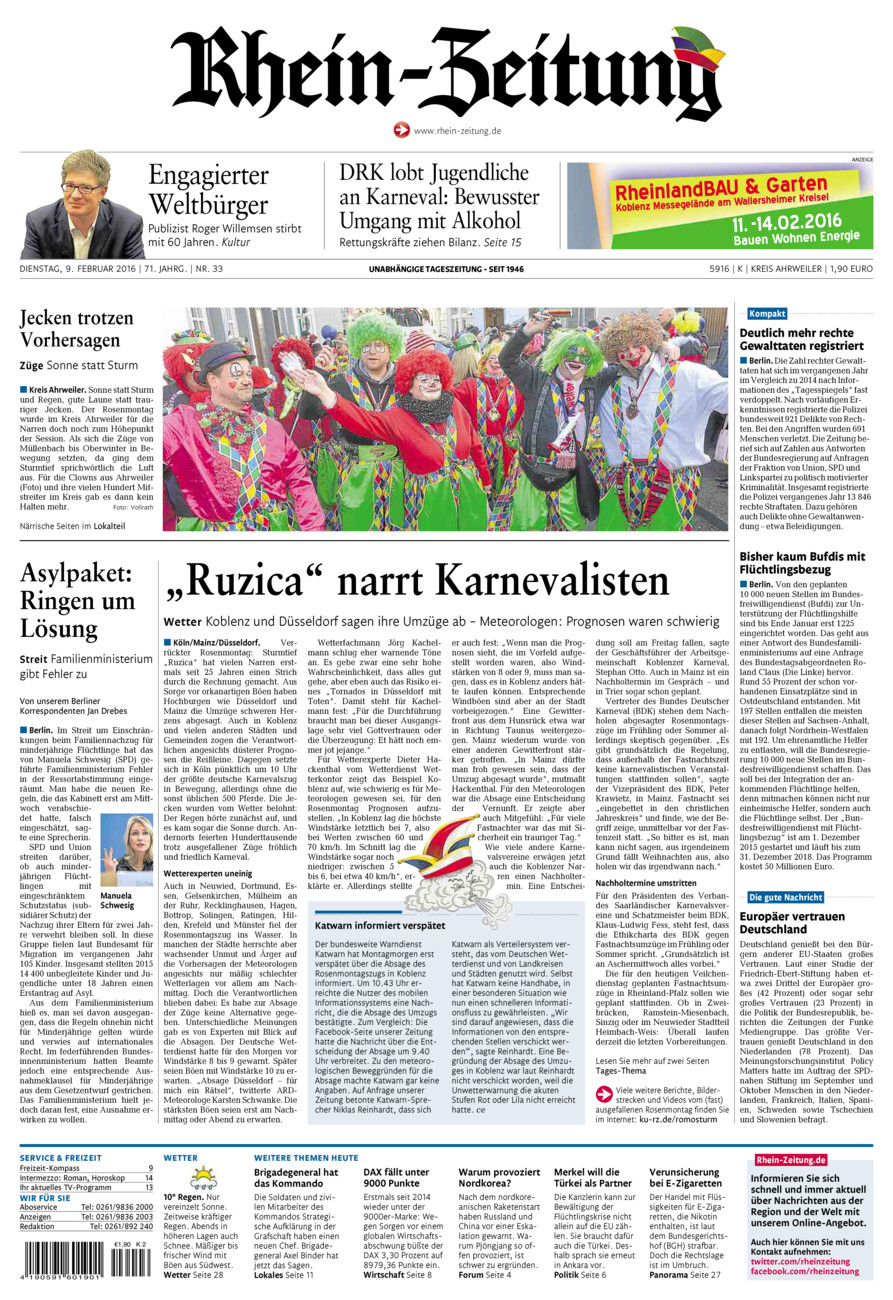 Rhein-Zeitung Kreis Ahrweiler vom Dienstag, 09.02.2016