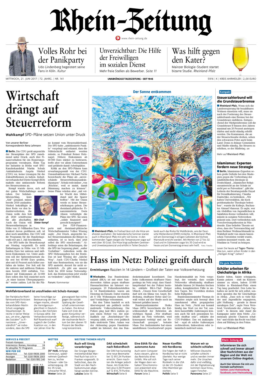 Rhein-Zeitung Kreis Ahrweiler vom Mittwoch, 21.06.2017