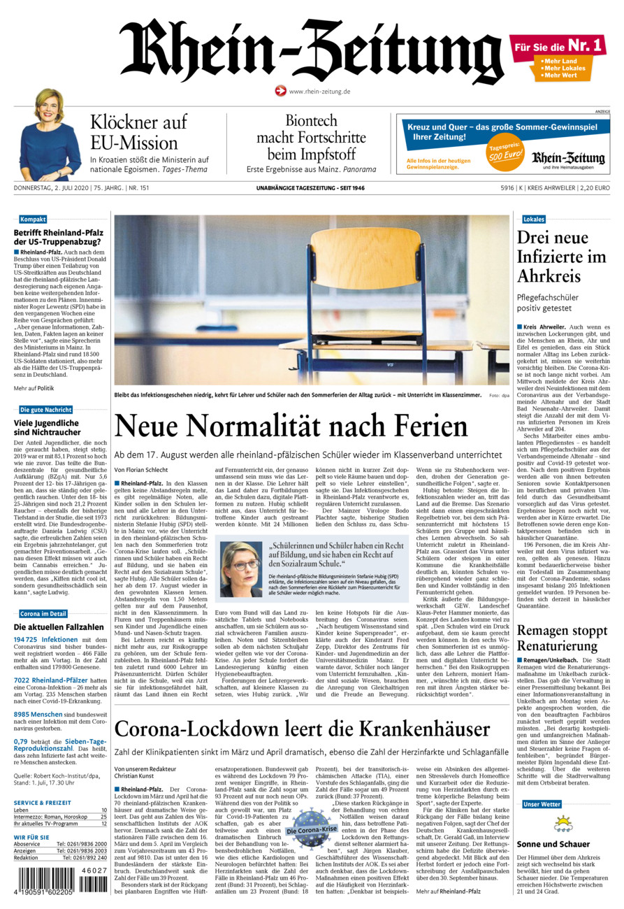 Rhein-Zeitung Kreis Ahrweiler vom Donnerstag, 02.07.2020