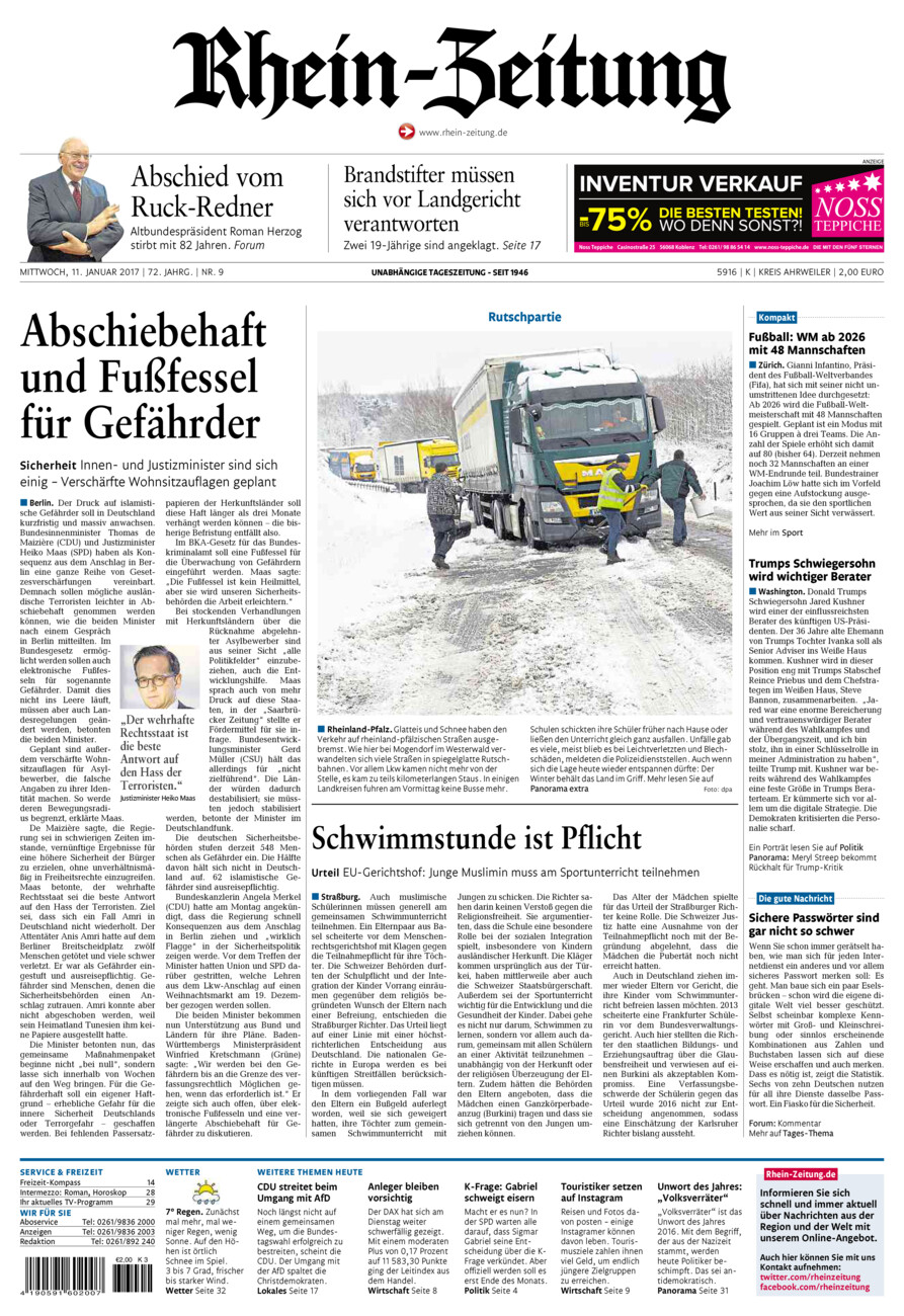 Rhein-Zeitung Kreis Ahrweiler vom Mittwoch, 11.01.2017