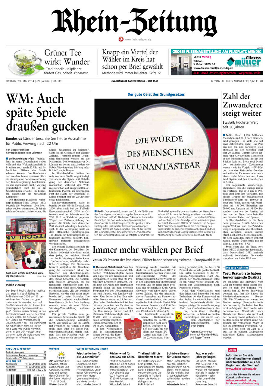 Rhein-Zeitung Kreis Ahrweiler vom Freitag, 23.05.2014
