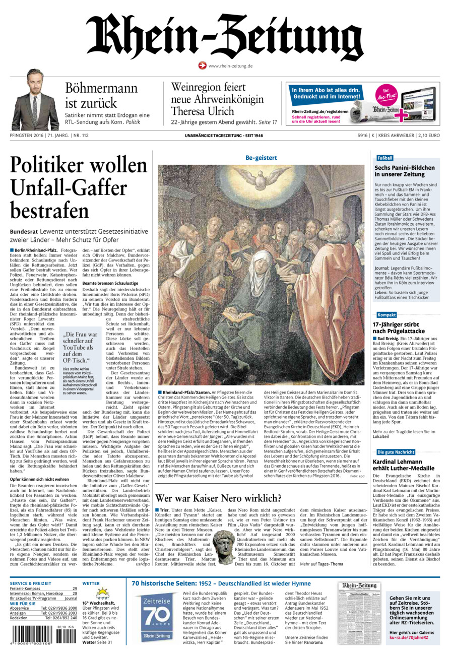 Rhein-Zeitung Kreis Ahrweiler vom Samstag, 14.05.2016