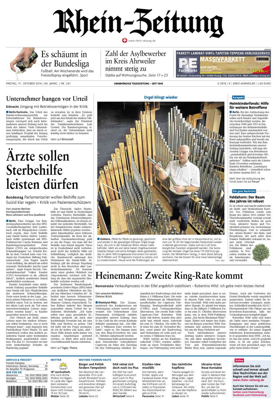 Rhein-Zeitung Kreis Ahrweiler vom Freitag, 17.10.2014