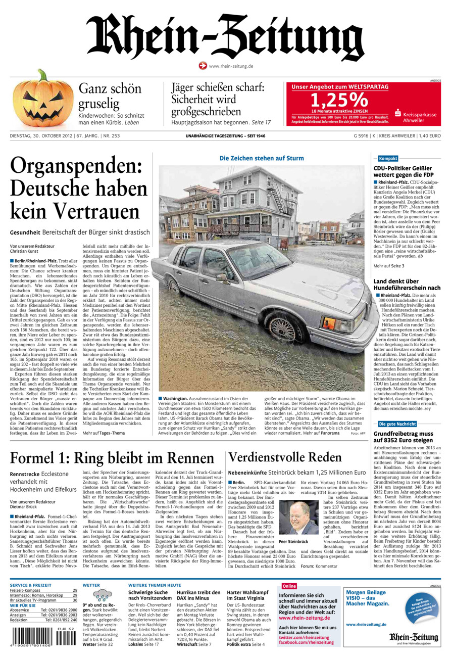 Rhein-Zeitung Kreis Ahrweiler vom Dienstag, 30.10.2012