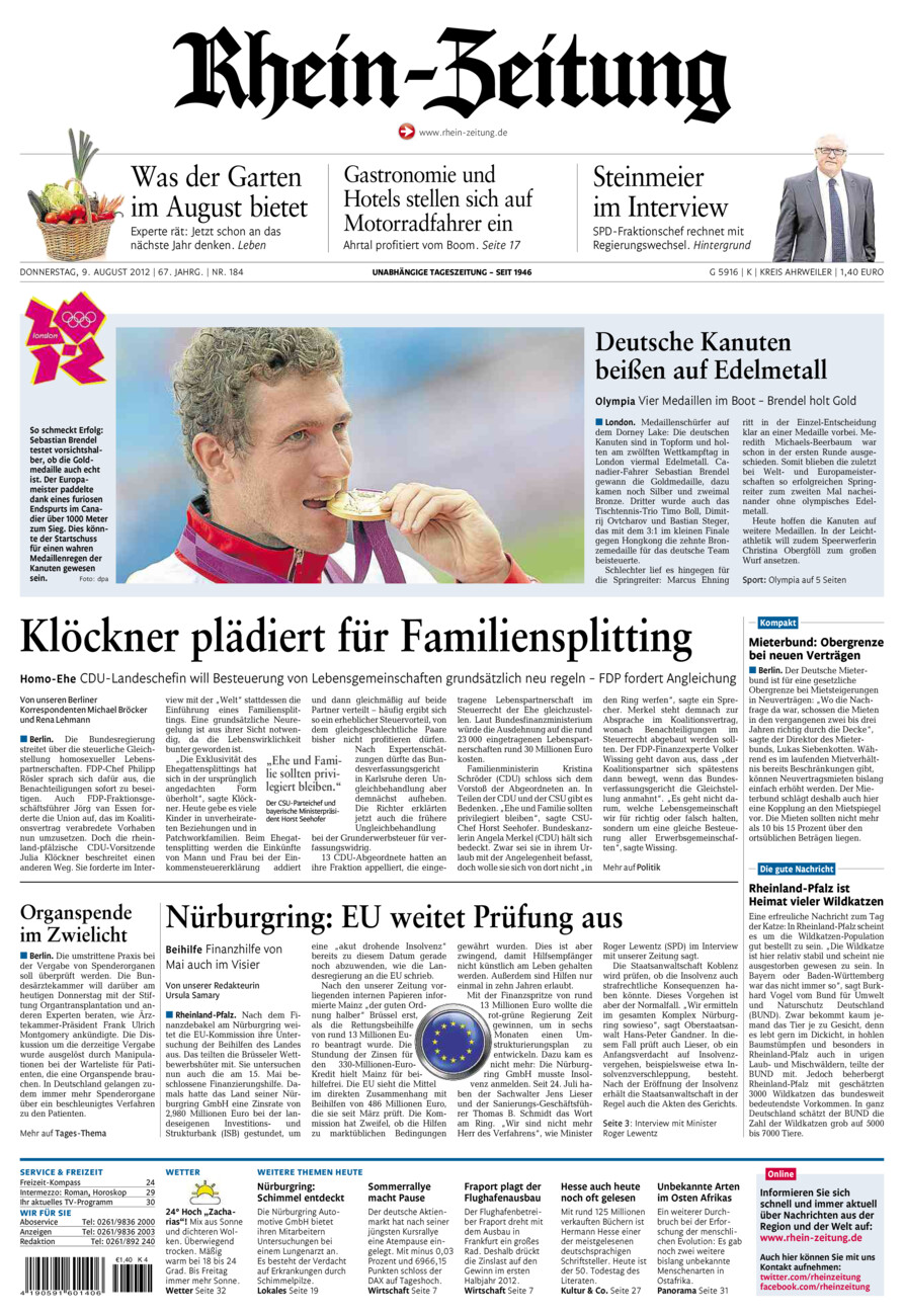 Rhein-Zeitung Kreis Ahrweiler vom Donnerstag, 09.08.2012