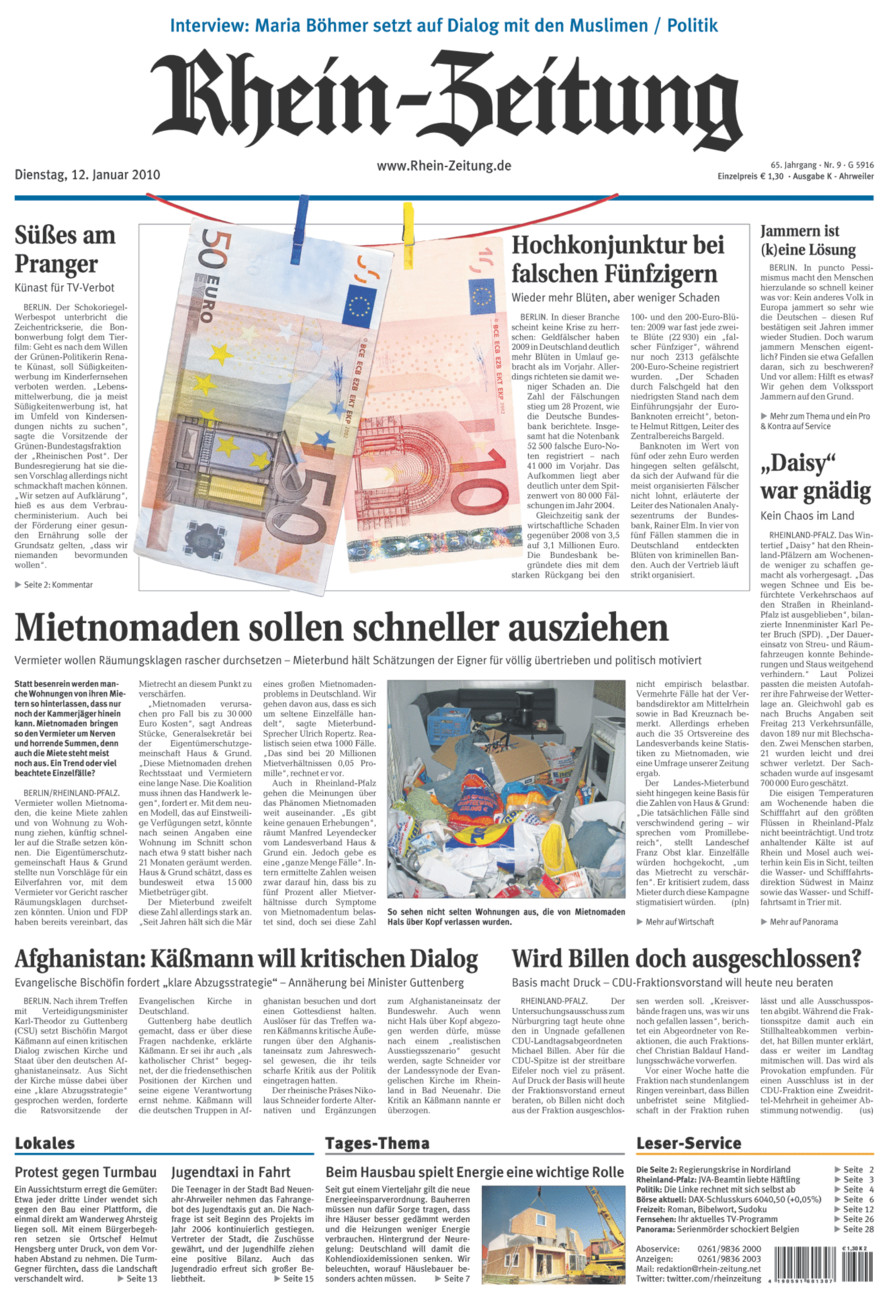 Rhein-Zeitung Kreis Ahrweiler vom Dienstag, 12.01.2010