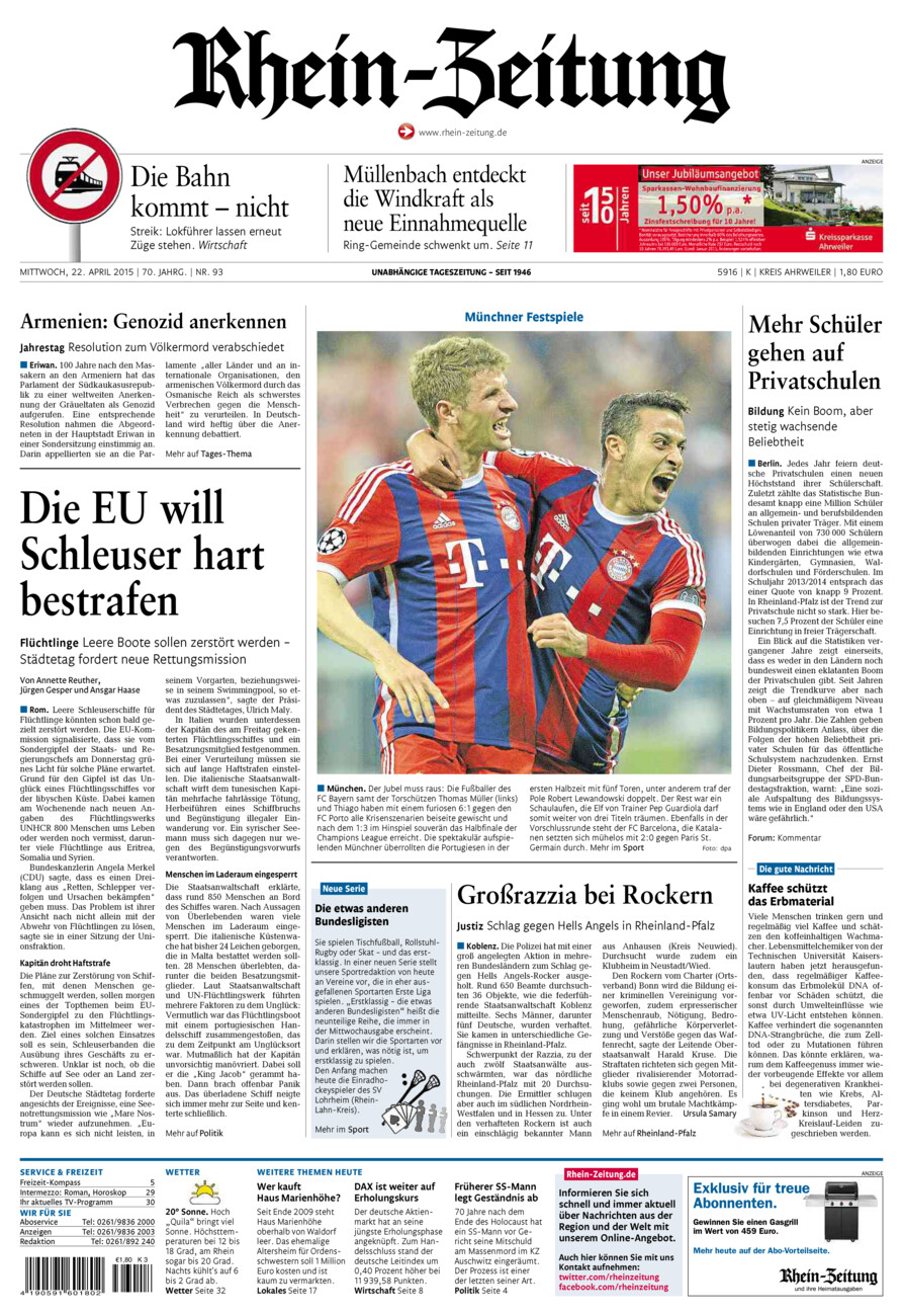Rhein-Zeitung Kreis Ahrweiler vom Mittwoch, 22.04.2015