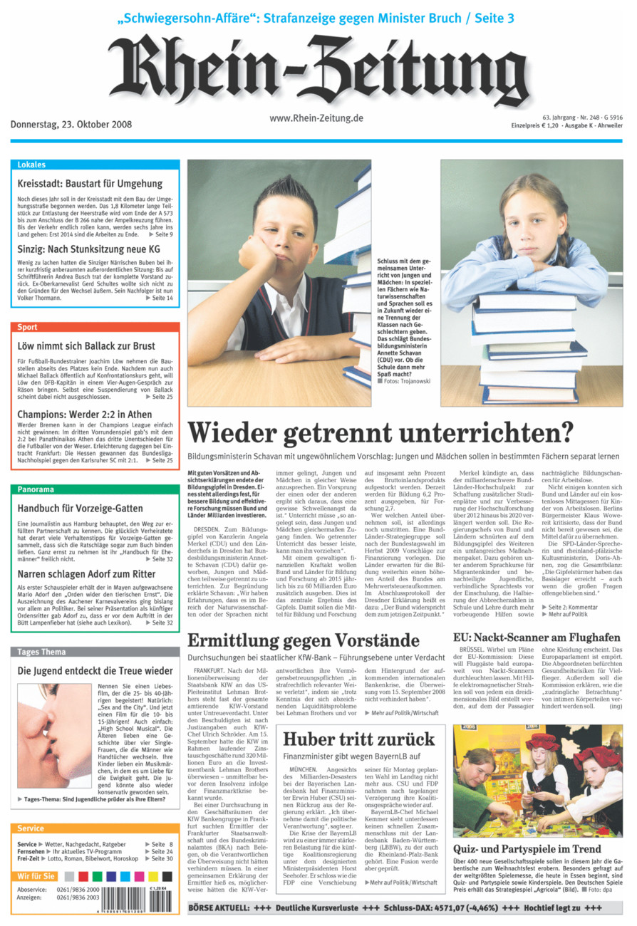 Rhein-Zeitung Kreis Ahrweiler vom Donnerstag, 23.10.2008