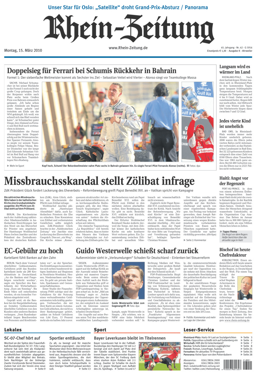Rhein-Zeitung Kreis Ahrweiler vom Montag, 15.03.2010