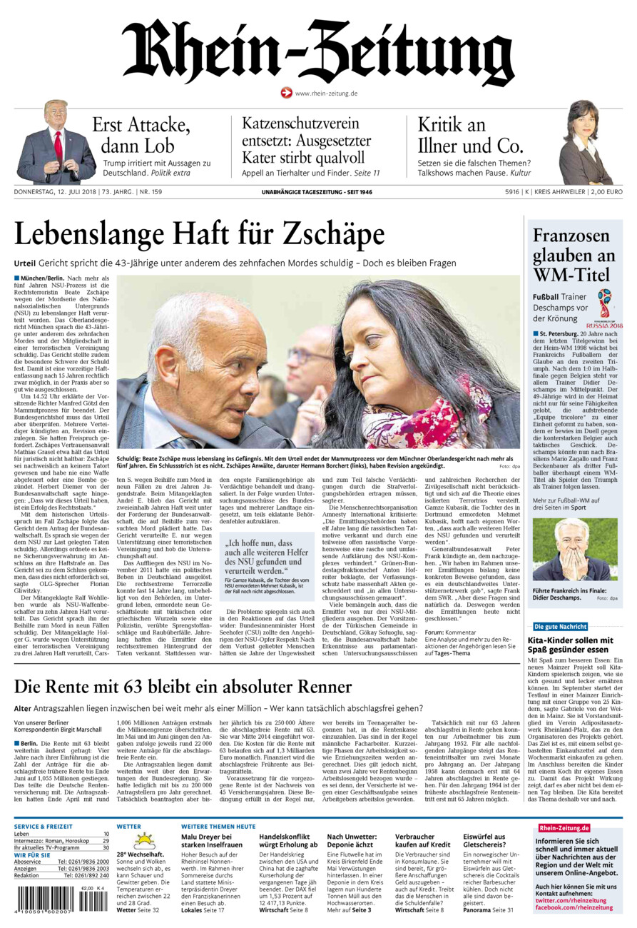 Rhein-Zeitung Kreis Ahrweiler vom Donnerstag, 12.07.2018