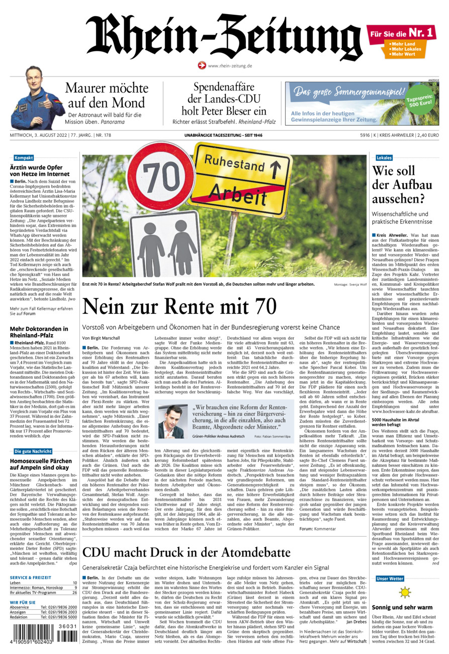 Rhein-Zeitung Kreis Ahrweiler vom Mittwoch, 03.08.2022