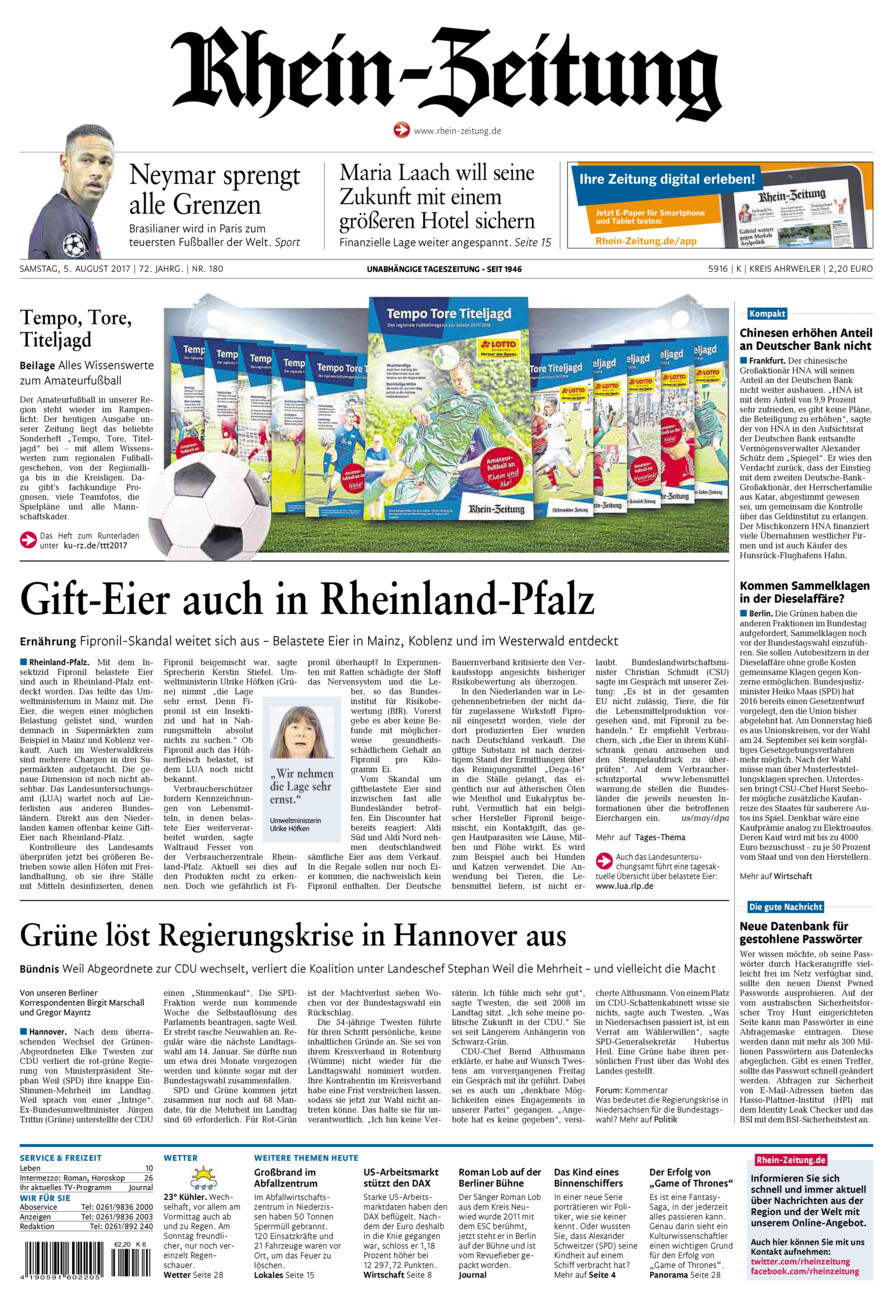 Rhein-Zeitung Kreis Ahrweiler vom Samstag, 05.08.2017