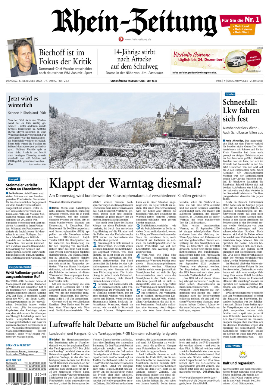Rhein-Zeitung Kreis Ahrweiler vom Dienstag, 06.12.2022
