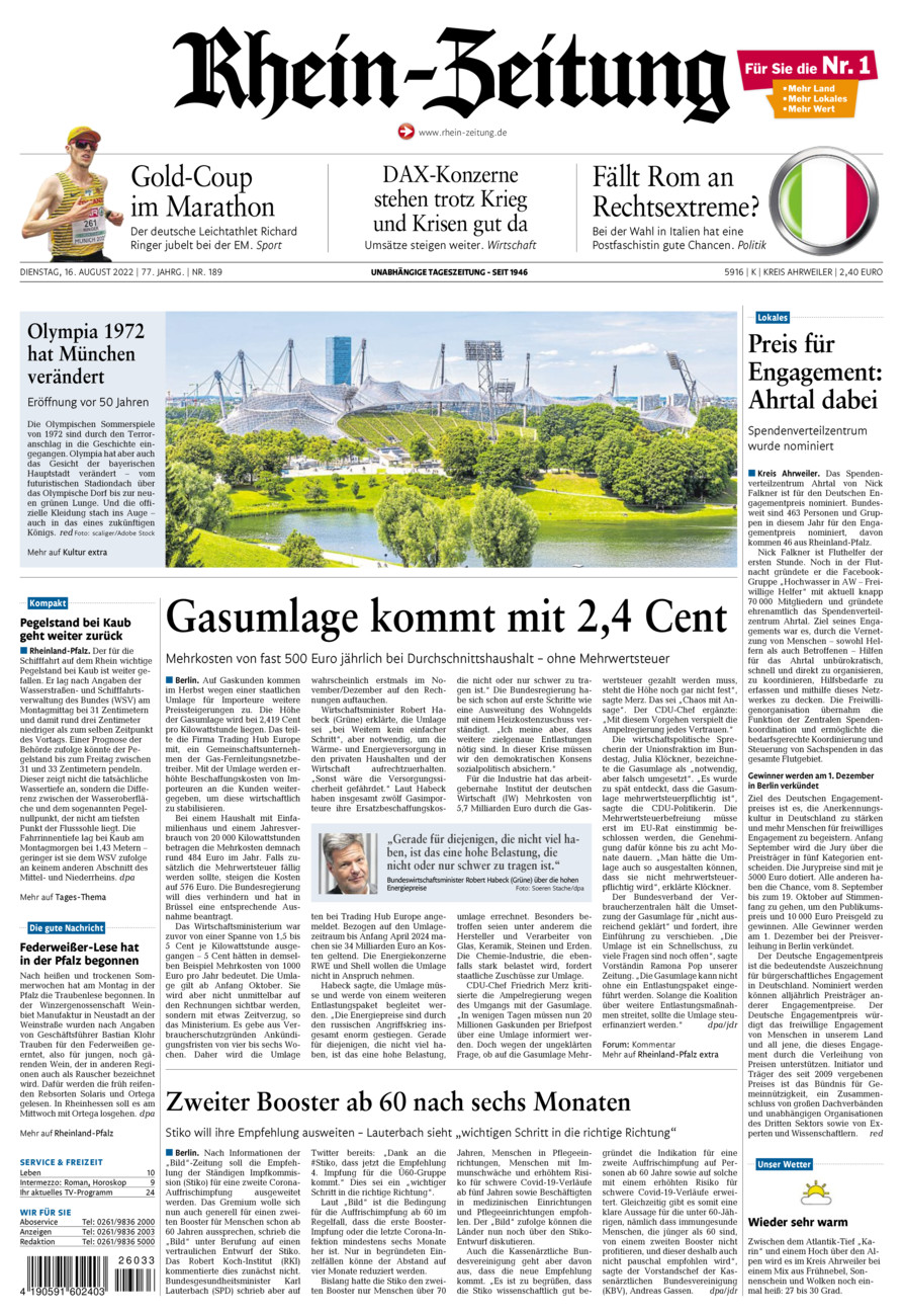 Rhein-Zeitung Kreis Ahrweiler vom Dienstag, 16.08.2022