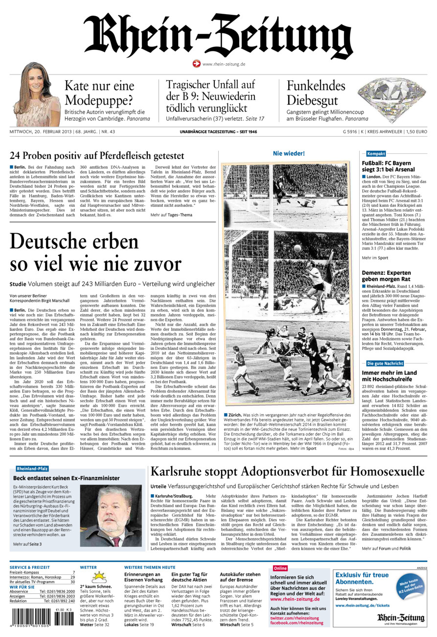 Rhein-Zeitung Kreis Ahrweiler vom Mittwoch, 20.02.2013