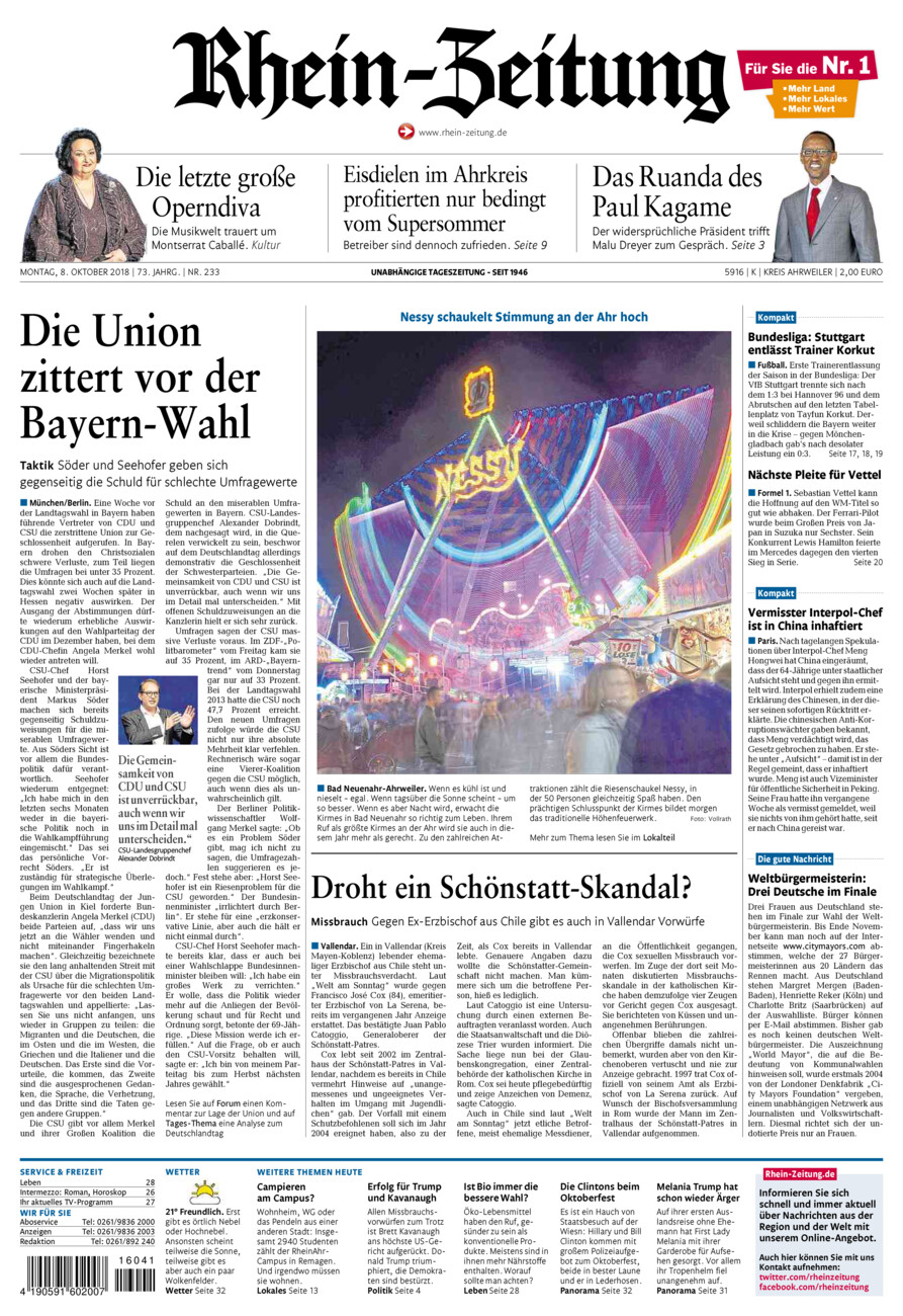 Rhein-Zeitung Kreis Ahrweiler vom Montag, 08.10.2018