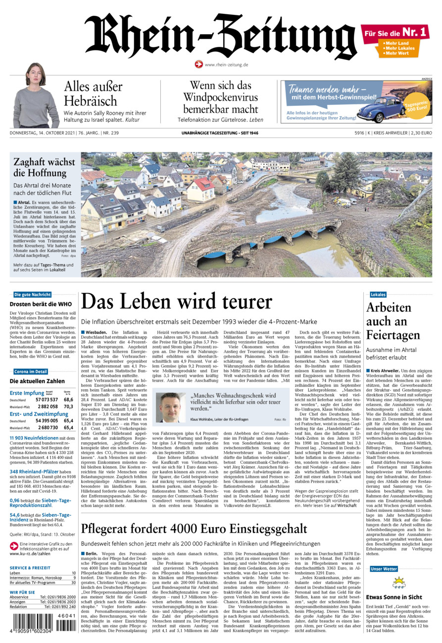 Rhein-Zeitung Kreis Ahrweiler vom Donnerstag, 14.10.2021